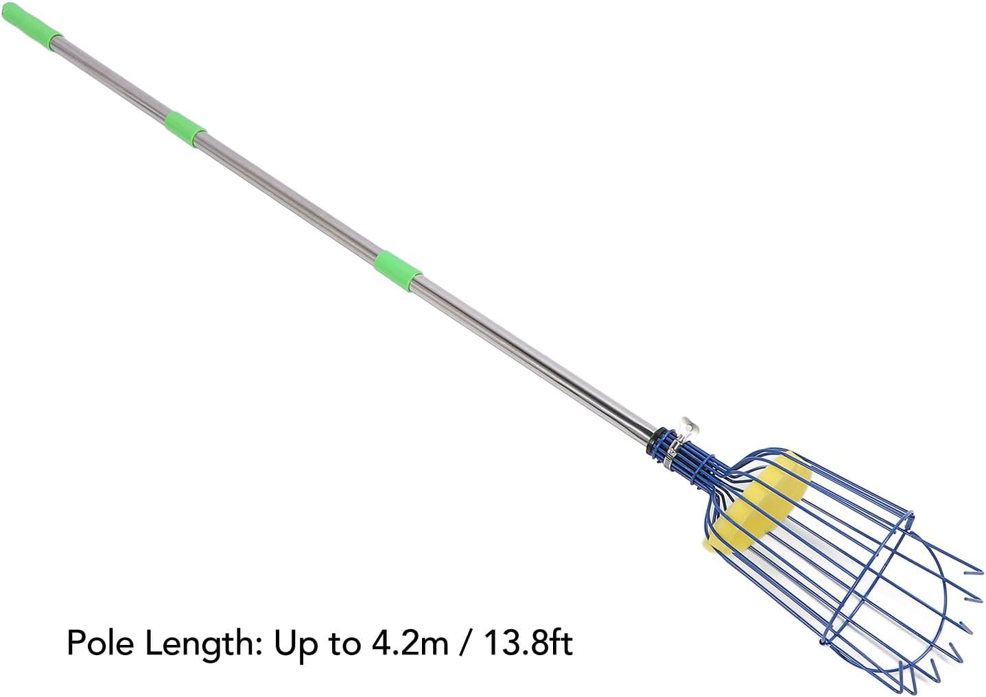 Tyenaza Fruit Picker Pole Tool with Basket Long Handle, Stainless Steel Fruit Picker Tool with Basket Pole Easy to Assemble Fruits Catcher Tree Picker Length Adjustable