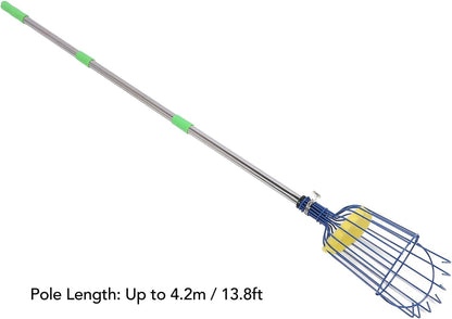 Tyenaza Fruit Picker Pole Tool with Basket Long Handle, Stainless Steel Fruit Picker Tool with Basket Pole Easy to Assemble Fruits Catcher Tree Picker Length Adjustable