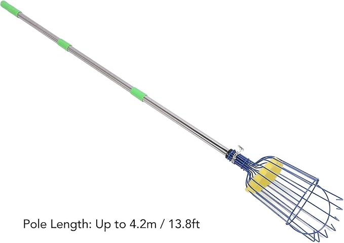 Fruits Catcher,Stainless Steel Fruit Picker Tool with Basket Pole Fruits Catcher Tree Picker Length Adjustable Orange Picker Pole Tool Long Handle Fruit Catcher