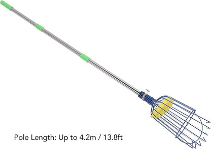 Fruits Catcher,Stainless Steel Fruit Picker Tool with Basket Pole Fruits Catcher Tree Picker Length Adjustable Orange Picker Pole Tool Long Handle Fruit Catcher