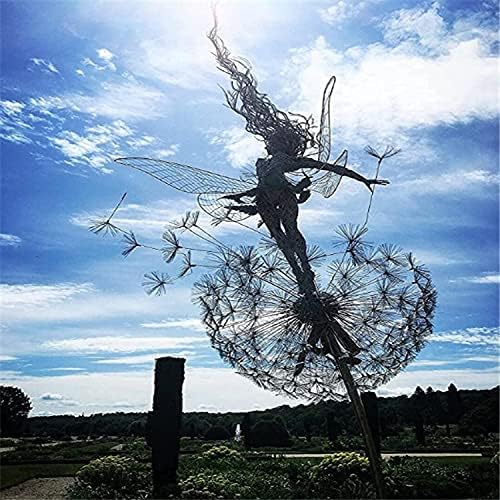 Flower Fairy Dancing with Dandelion Garden Art Sculpture Stainless Steel Statue Christmas Halloween