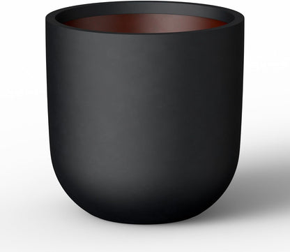 Kante 16.5" Round Concrete Planter, Large Cylinder Plant Pot with Curved Bottom and Drainage Hole, for Indoor and Outdoor Use – Garden or Patio, Black Finish with Warm Brown Interior
