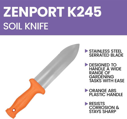 Zenport K245 ZenBori Soil Knife with 6-Inch Stainless Steel Serrated Blade