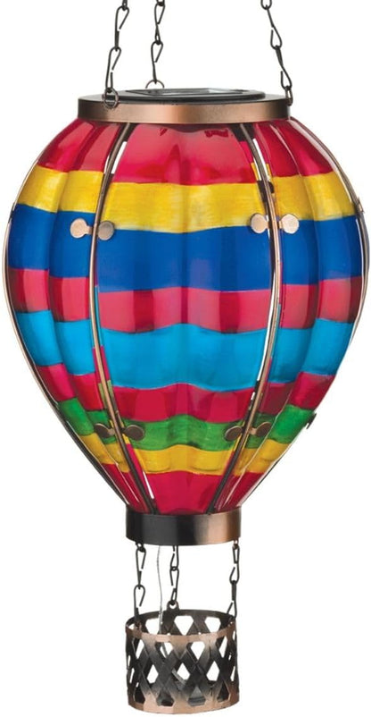 Regal Art & Gift Hot Air Balloon Solar Lantern – Hanging Solar-Powered LED Lights, Waterproof Portable Decorative Outdoor Lamp Made of Metal & Glass for Garden, Patios & Pathway – Multi Stripe(Large)
