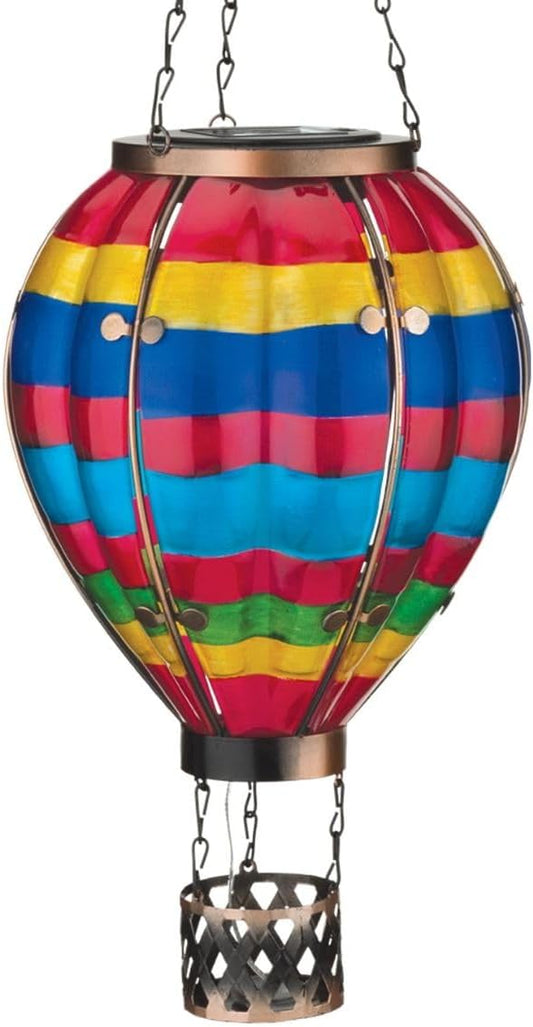 Regal Art & Gift Hot Air Balloon Solar Lantern – Hanging Solar-Powered LED Lights, Waterproof Portable Decorative Outdoor Lamp Made of Metal & Glass for Garden, Patios & Pathway – Multi Stripe(Large)