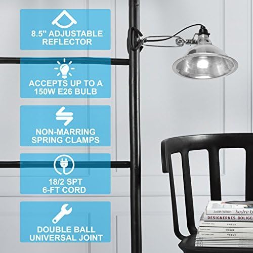 Simple Deluxe Clamp Lamp Light with 8.5 Inch Aluminum Reflector Up to 150 Watt E26 Socket (No Bulb Included) 6 Feet 18/2 SPT-2 Cord,Silver, 1 Pack