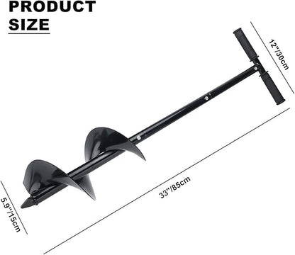 Garden Auger Drill Bit 5.9"x33", Large Hand Auger Drill for Planting, Post Hole Digger Manual Auger Spiral Drill Bit with Non-Slip Handle, Bulb Planting Auger Fence Post Auger