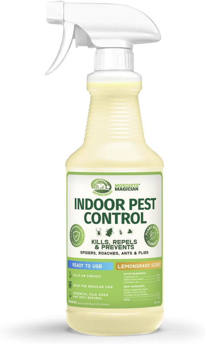 Mosquito Magician Indoor Pest Spray – Design for Indoor Use to Neutralize Spiders, Roaches, Ants & Flies with Plant-Sourced Essential Oils, Efficient Ready to Use Home Pest Spray – Lemongrass, 32 OZ