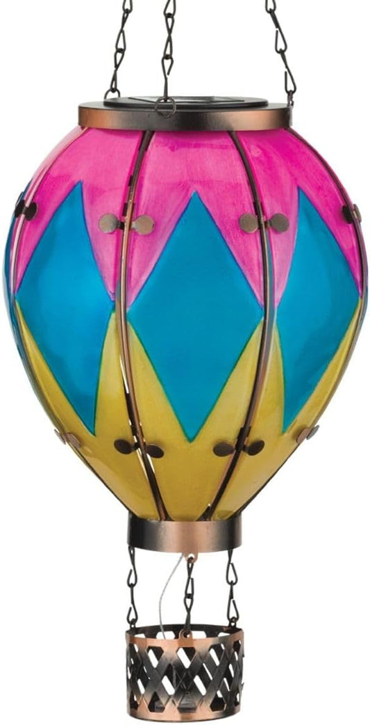 Regal Art & Gift Hot Air Balloon Solar Lantern – Hanging Solar-Powered LED Lights, Waterproof Portable Decorative Outdoor Lamp Made of Metal & Glass for Garden, Patios & Pathway – Diamond (Large)