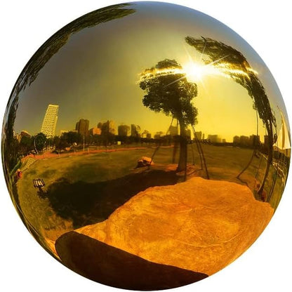 Nerien 6 Inch Gazing Ball, Stainless Steel Garden Mirror Globe, Polished Ornament Sphere, Hollow Floating Reflective Hemisphere, Home Outdoor Pond Housewarming Swimming Pool Decoration Gifts, Gold