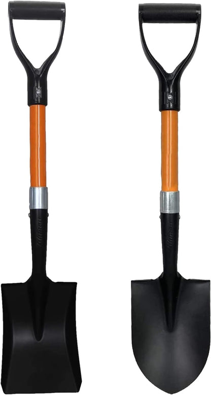 Round Shovel (1 Pack) and Square Shovel (1 Pack), 27 Inches in Length with D-Cup Mini Handle Shovels, Sturdy Build and Easy to use, Firm and Comfortable Durable Handle, Built to Last