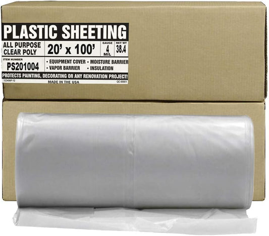 Aluf Plastics Clear All Purpose Poly Sheeting, Extra Strong, 4 mil, 20' x 100' for Painting &