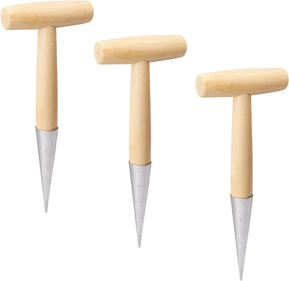 3 PCS 11 Inch Hand Dibber with Wooden Handle - Hand Held Bulb Planter, Essential Dibber Gardening Tool for Planting and Bulb Transplanting