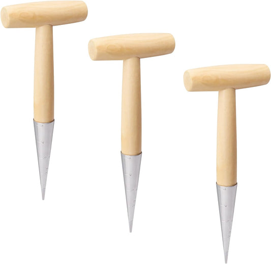 3 PCS 11 Inch Hand Dibber with Wooden Handle - Hand Held Bulb Planter, Essential Dibber Gardening Tool for Planting and Bulb Transplanting
