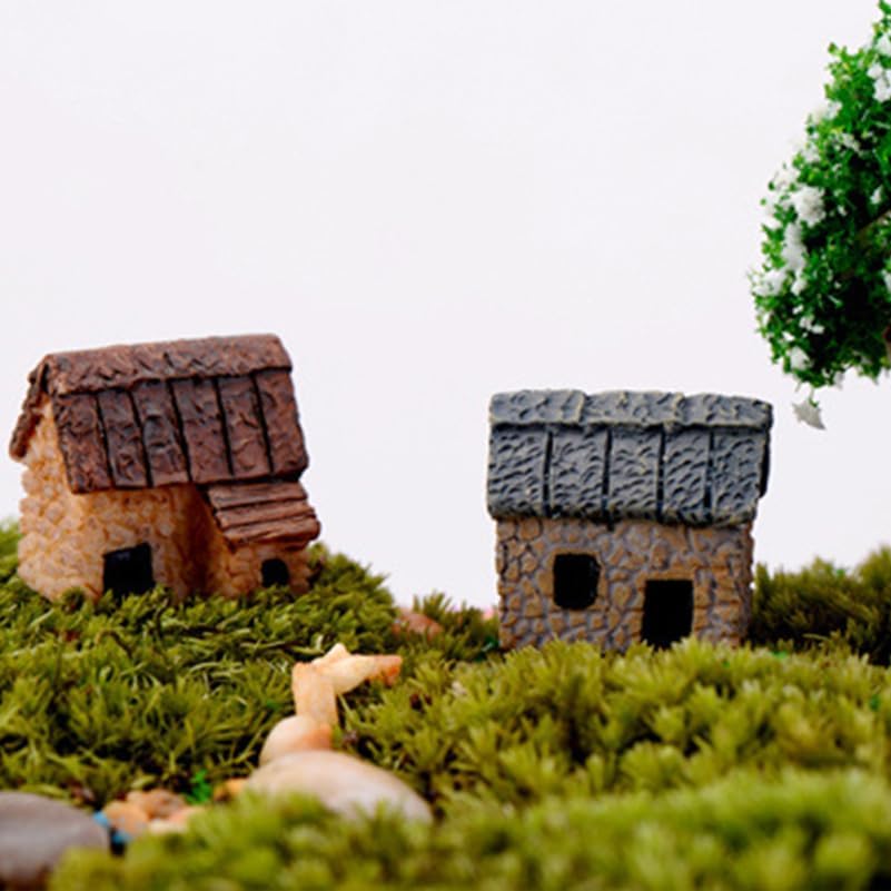 SUPVOX 8Pcs Mini Resin Village House Figurines for DIY Moss Micro Landscape Terrarium Decor Fairy Garden Bonsai Office Desk Ornament