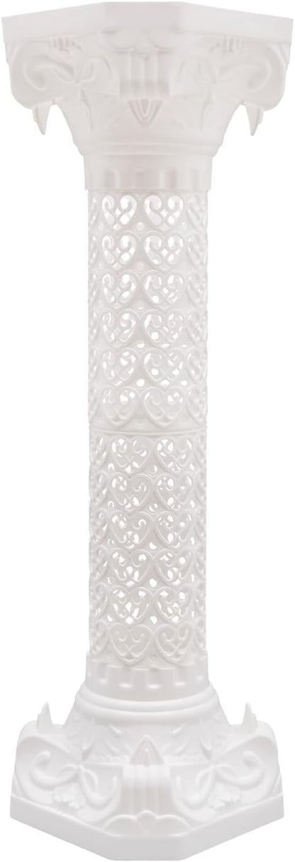 Roman Column Pedestal, Plastic White Columns for Weddings Indoor/Outdoor Roman Pillar Stand for Table Sculptures, Vase, Garden Decor (4PCS, 10.6 x 34.6 Inch Fretwork)
