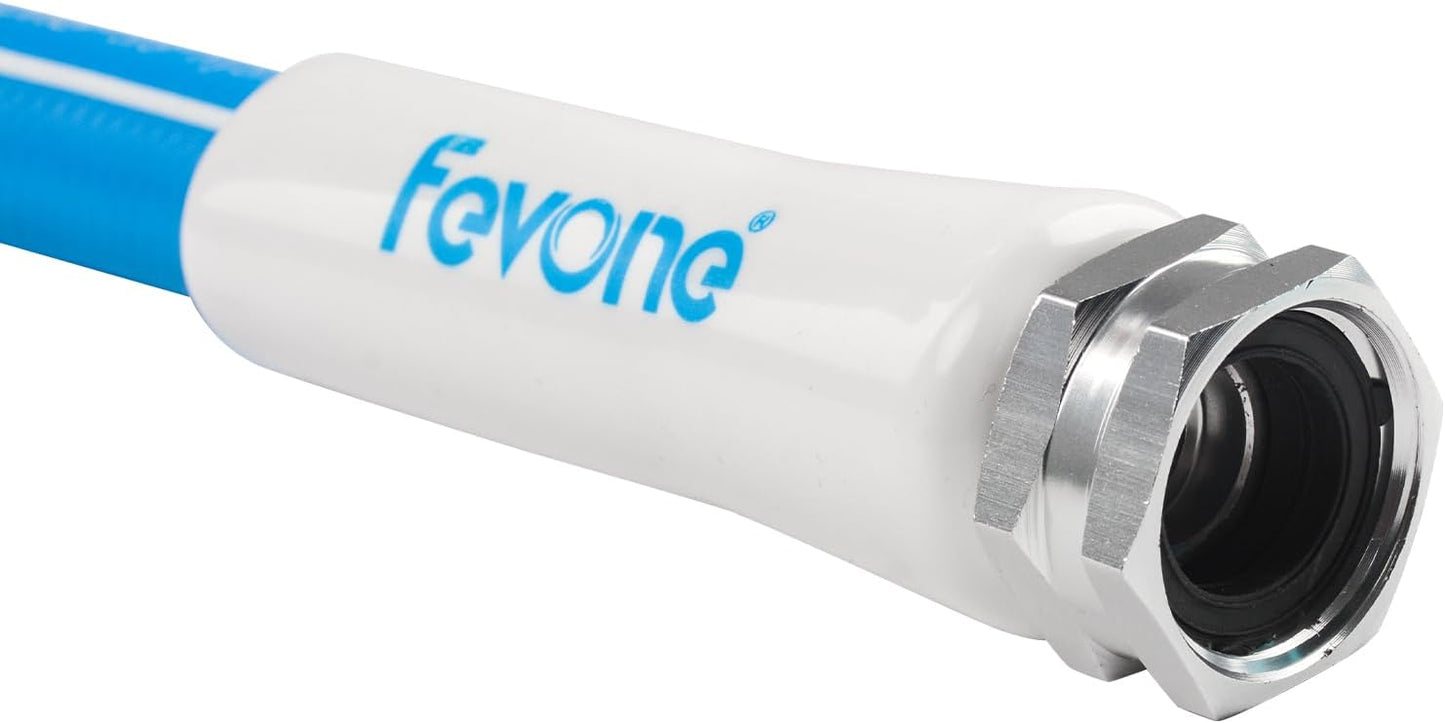 Fevone 50 ft x 5/8" Heavy Duty Garden Hose, Drinking Water Safe, Flexible & Kink-Free Hybrid Polymer Water Hose, Lightweight Outdoor Hose with 3/4" Solid Aluminum Fittings