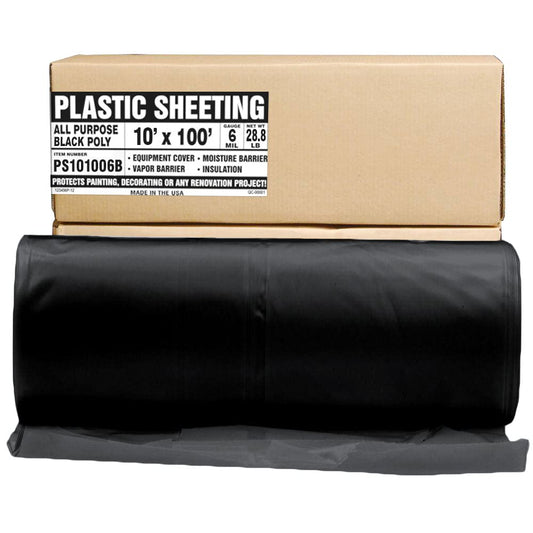 Aluf Plastics Black Plastic Sheeting - 10' x 100', 6 MIL Heavy Duty Gauge - Vapor and Moisture