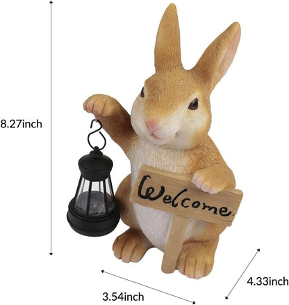 Solar Rabbit Garden Statue with Welcome Sign, Solar Rabbit Welcome Light Decor, Bunny Statues, Garden Decor for Patio Lawn Yard