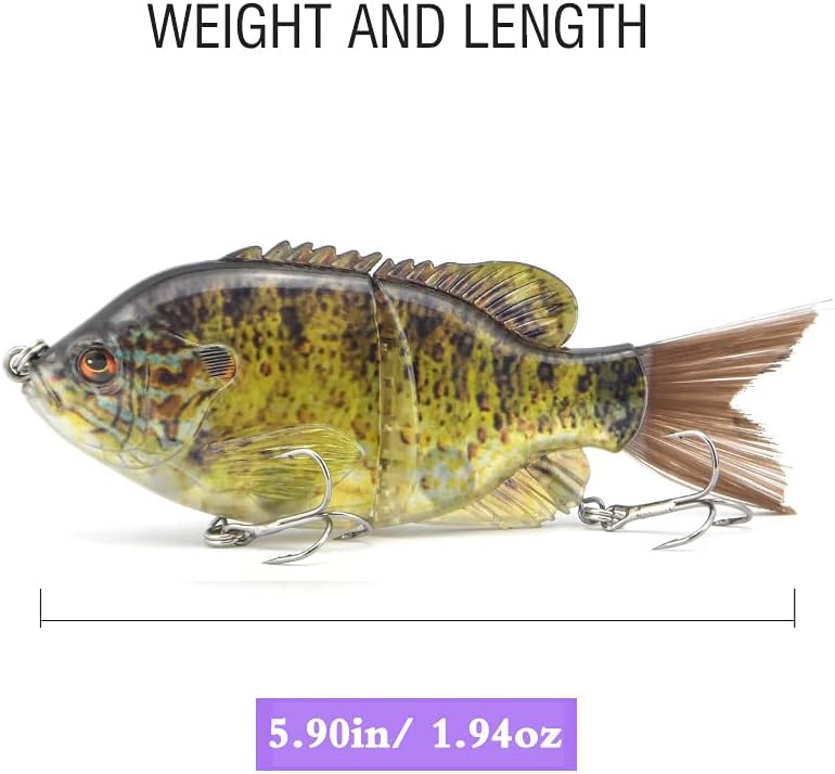 5.9in Multi Jointed Swimbait Fishing Lures Bait,2 Segment Big Giant Sinking Fishing Bass Lures,Crankbaits Swimbaits with Treble Hook