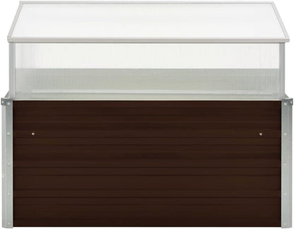 Galvanized Steel Greenhouse, Raised Garden Bed with Greenhouse, Metal Planter Box with Polycarbonate Mini Greenhouse, Brown 39.4"x39.4"x33.5" Galvanized Steel,-106