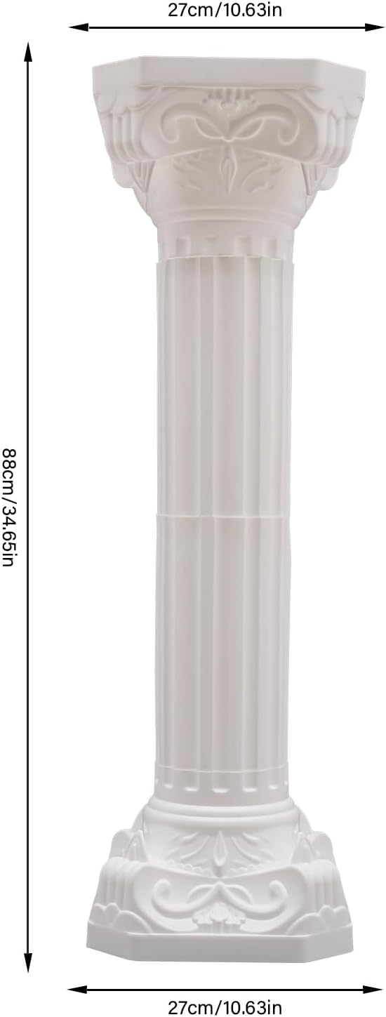 Roman Columns Wedding Column Stand Roman Pillar Plant Stand Plastic Greek Column Statue Pedestal Flower Pot Holder Decor Wedding Event Party Elegant Decorative Column (White, 4Pcs, 10.63x34.65 Inch)