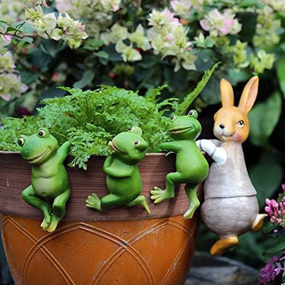 LANDOR Set of 3 Cute Frog Figurines Hanging Animal Statue,Resin Pot Climbing Sculpture Outdoor Statues Ornaments Décor for Flower potFence, Yard Art Patio Lawn House (3 frogs)