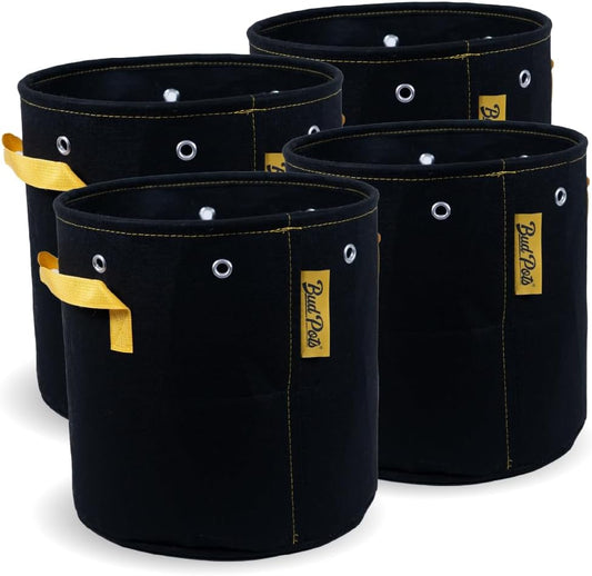 BudPots for Optimal Plant Growth | 5 Gallon Fabric Pots (18.9L) | 4-Pack | Metal Reinforced Rim - Sturdy & Never Collapses | Promotes Dense & Healthy Roots | Low Stress Training | Reusabe