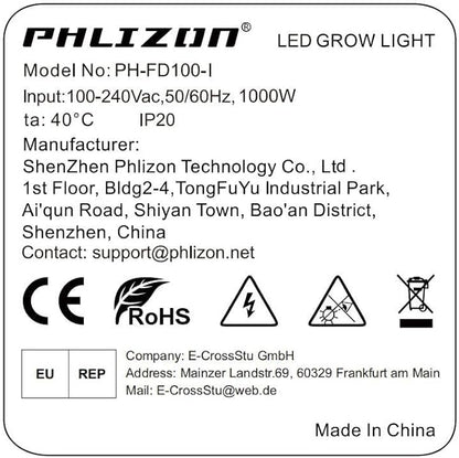 Phlizon FD9600 1000W Plant Led Grow Light for 4x4 5x5 6x6 7x7ft Indoor Commercial Plants Daisy Chain Dimmable Grow Light Brand Driver Foldable Full Spectrum UV IR Growing Lamps (FD9600)