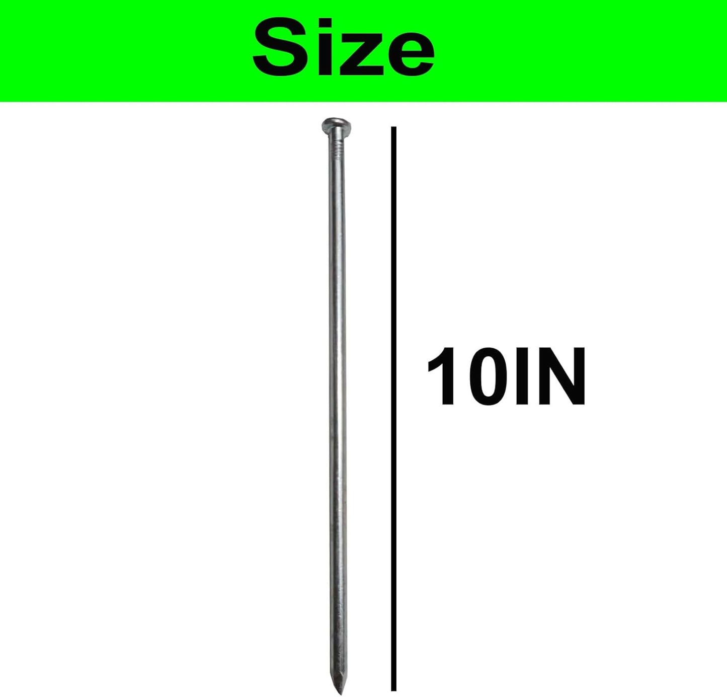 Metal Stakes, 10 Inch 50Pcs Galvanized Landscape Spikes,Garden Nails for Turf,Weed Barriers,Tent and More (50, Silver)