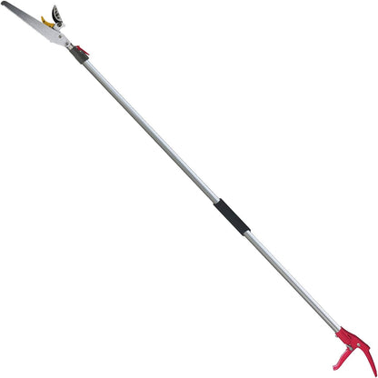 7.6-13 Foot 2 Sections Extendable Tree Trimmers with 4 Nodes Adjustment, Cut and Hold Pruners, Long Reach Pole Saw Pruning Shears, Telescopic Fruit Picker, Branch Clippers Garden Bypass Loppers