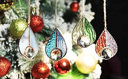 H&D HYALINE & DORA Art Stained Glass Suncatcher Teardrop Ornament, Suncatchers Hang for Window Wedding Party
