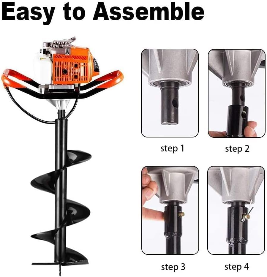 72cc Post Hole Digger 2-Stroke Petrol Gas Powered Earth Digger with 2 Extension Rods（24" & 24"） + 3 Auger Drill Bits (3" 5" & 8") for Farm Garden Plant