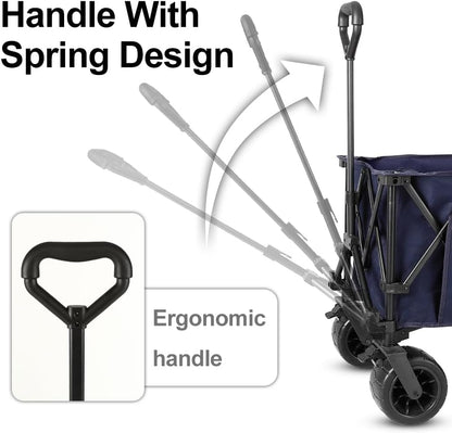 Whitsunday Collasible Wagon, Large Capacity 400Lbs, All-Terrain Wheels Heavy Duty Utility Wagon for Gardening Shopping Fishing Camping Outdoor Picnic Blue