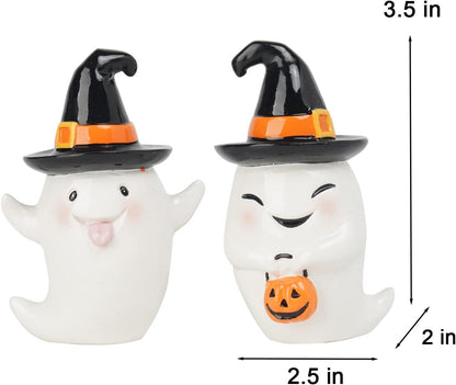 Halloween Decorations Ghost Statues Collectible-Figurines - Halloween Decor Indoor Cute Boo Ghost Sculpture Resin White Ghost With Black Hat Party Supplies Set of 2, 2.5*2*3.5 inch Newman House Studio