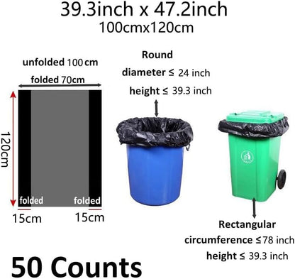 45 Gallon Trash Bags 1.8 Mil -39.3''x47.2'' Pack of 50 Thick Large Heavy Duty Multi-Use Garbage Bags Extra Large Strong Trash Can Liners for Office, Picnic,Kitchen, Bulk Bags (45 Gallon 50 Count)