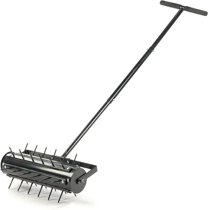 VINGLI Rolling Lawn Aerator with T-Shaped Handle, 17 inch Manual Aerator Tool, Lawn Aerator Spike Tool with 36 Spikes for Garden Yard Soil Health Maintaining, Black