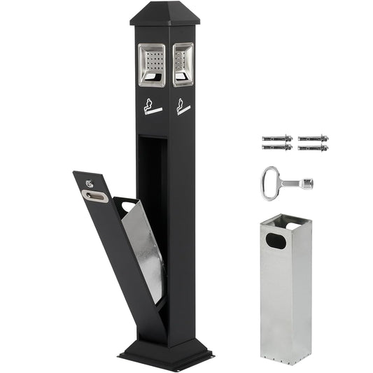 120cm Standing Waste Containers Trash Cans, Rubbish Bin Indoor Outdoor Stainless Steel Vertical Freestand Trash Bin with Key,Pub Hotel Restaurant Garden Standing Bin (B)