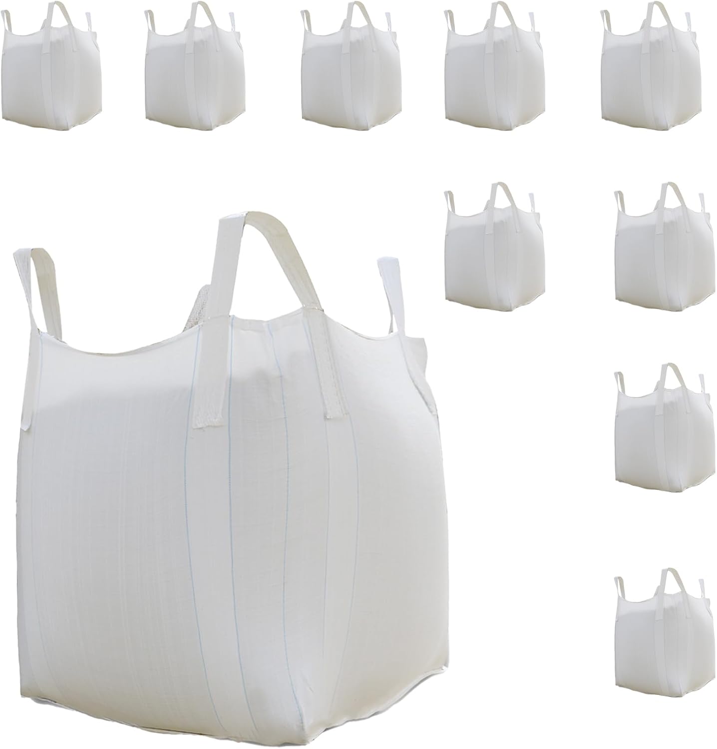 FIBC Bulk Bag - 2650 lbs Capacity, 39x39x39 inches, Polypropylene (PP), Open Top, White, Rectangular, Reusable, 10-Pack