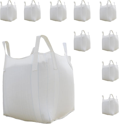 FIBC Bulk Bag - 2650 lbs Capacity, 39x39x39 inches, Polypropylene (PP), Open Top, White, Rectangular, Reusable, 10-Pack