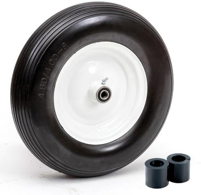 16" Flat Free Wheelbarrow Tire | Replacement Wheel for Wheelbarrow, Trailer, Wagon | Durable Wheel with 4" to 6" Hub | Compatible with 6" Hub with Spacers | 5/8" Bearing | Lapp Wheels