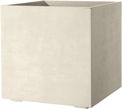Deroma Millennium 15” Cube Planter| Light & Durable Plastic | Indoor or Outdoor Square Pot for Patio | Includes Water Reserve & Drain Plug | Trendy Planter for Plants, Flowers, Garden | White