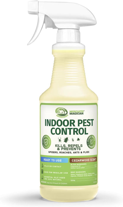 Mosquito Magician Indoor Pest Spray – Design for Indoor Use to Neutralize Spiders, Roaches, Ants & Flies with Plant-Sourced Essential Oils, Efficient Ready to Use Home Pest Spray – Cedarwood, 16 OZ