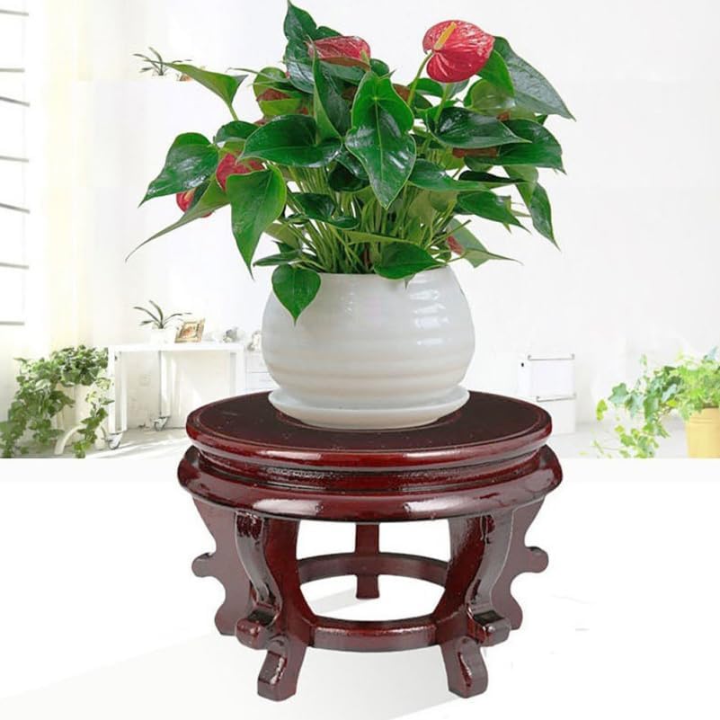 Happyyami Indoor Plants Wood Stool Plant Stand Chinese Style Flower Pot Display Rack Garden Planter Support Tabletop Vase Fish Tank Base Handicraft Figurine Pedestal Riser Holder for Home Greenery