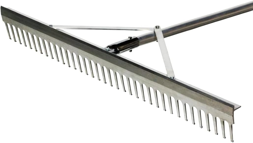 Trigon Sports Aggregate Rakes for Gardening, Ergonomic Heavy Duty Metal Rakes with Lightweight Aluminium Handle, Landscaping Rake for Outdoors, Lawn, Carpet, Shrub, 66" Handle, 36" Wide Rake Head