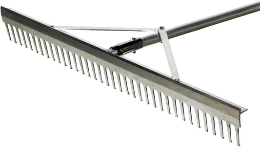 Trigon Sports Aggregate Rakes for Gardening, Ergonomic Heavy Duty Metal Rakes with Lightweight Aluminium Handle, Landscaping Rake for Outdoors, Lawn, Carpet, Shrub, 66" Handle, 36" Wide Rake Head
