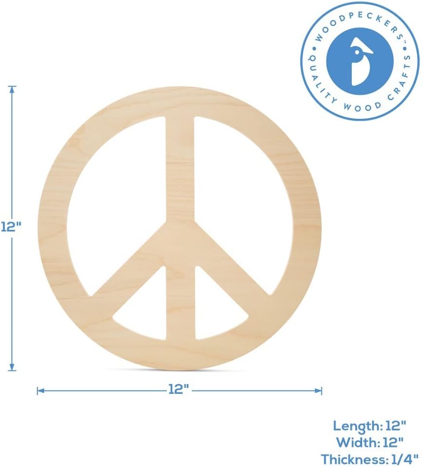 Peace Wood Cutouts 12 x 12-inch, Pack of 1 Unfinished Wood Crafts Blank, Wooden Letter Sign for Crafts & Decor, by Woodpeckers