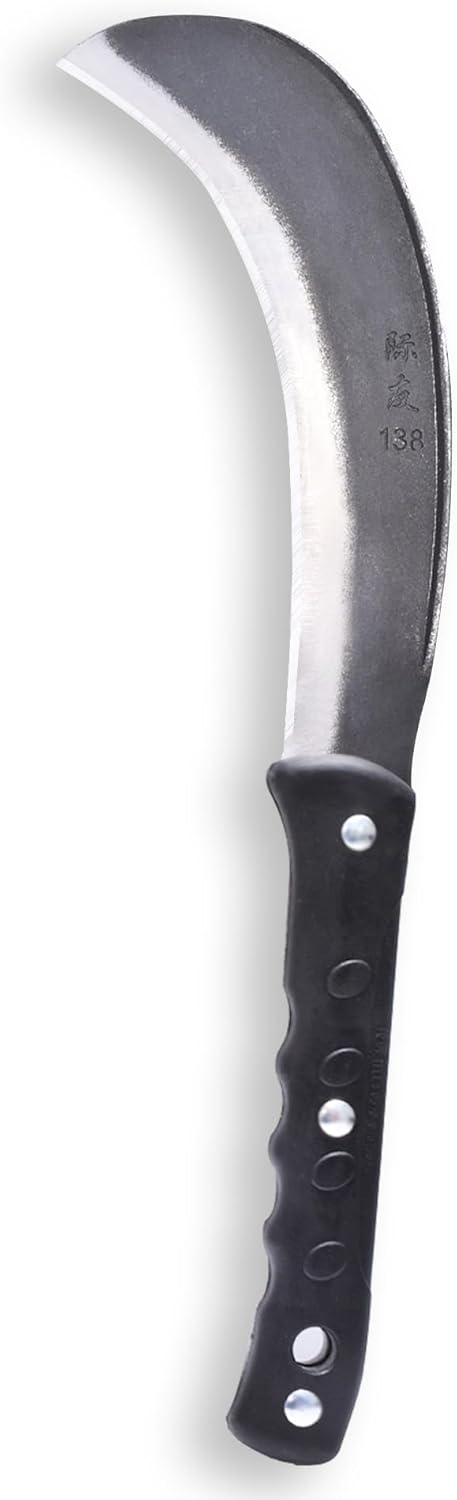 1pce 420mm/16.54in Manganese Steel Billhook Brush Clearing Sickle for Grass,Weeding Tools for Garden,Curved Sawtooth Sickle,Machete Axe for Cutting Trees,Steel Blade Knife in Hand