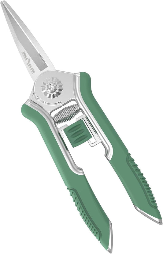 FLORA GUARD 6.5-Inch Floral Scissors, Zinc Alloy with Rubber Handle, Toothed Blade for Quick Cutting, Suitable for Flower Placement, Plant Pruning, Rose or Fruit Picking (Green)