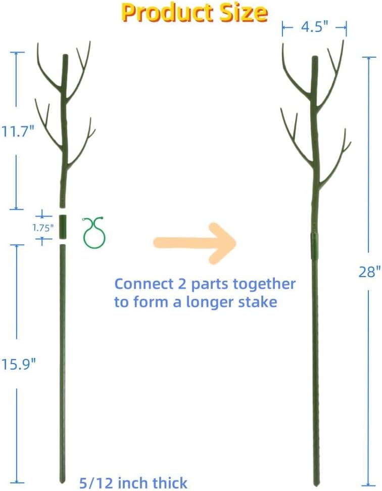 28 Inch Garden Plant Trellis for Indoor Plants, 6 Pack Plastic Trellis Support Stakes for Climbing Plants or Houseplants, Branch Shaped, Green